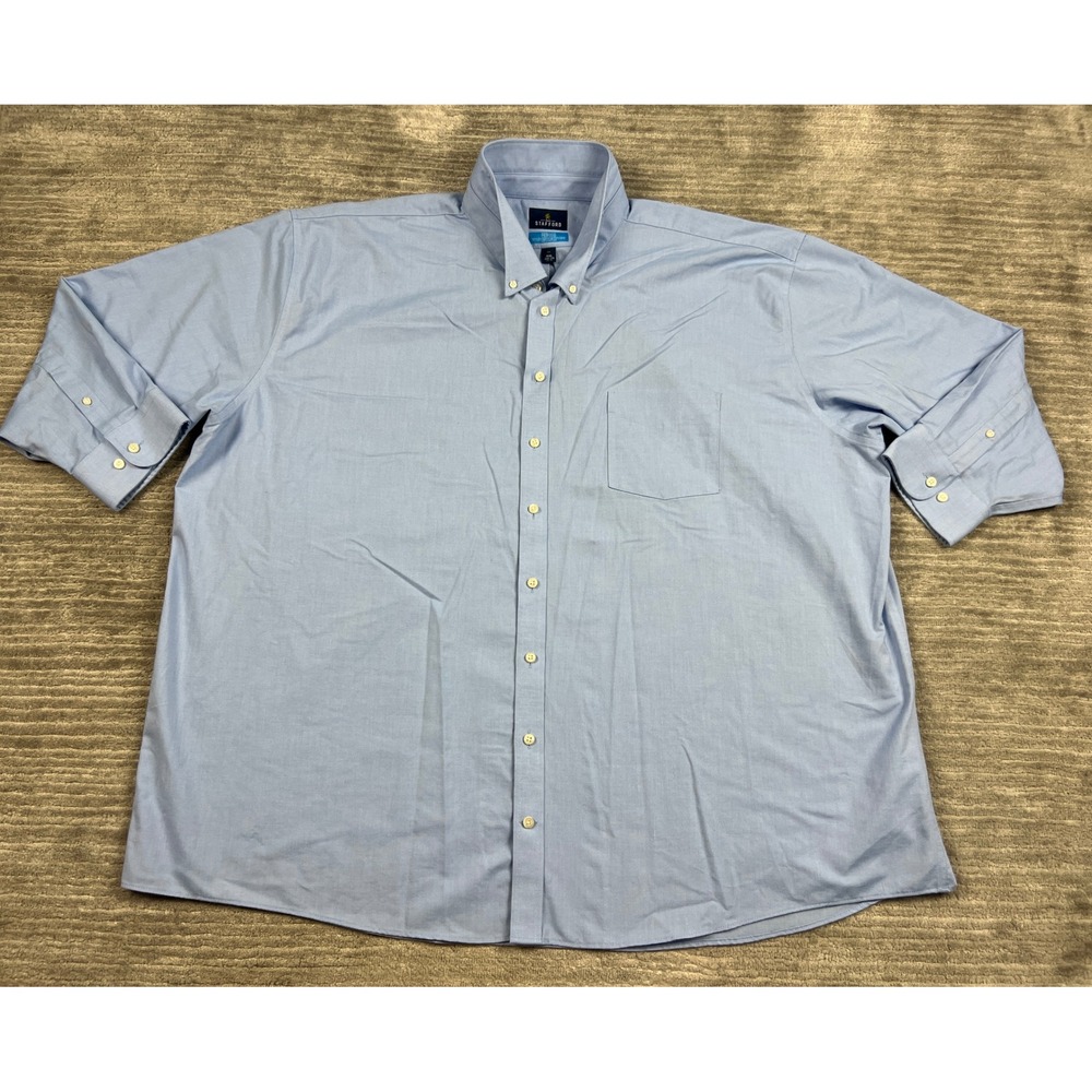 Stafford Button-Down Mens 4XL Big Blue Coolmax Long Sleeve Solid Shirt Pocket